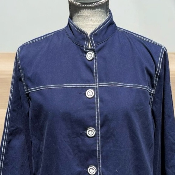 🌻Drapers & Damons Navy Blue White Stitching Lightweight Jacket Size Petite L - Picture 2 of 9